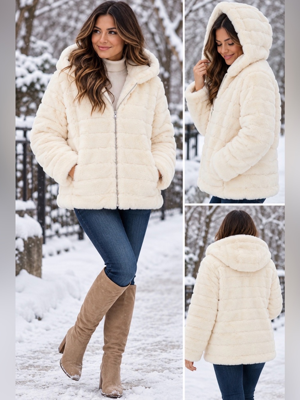 Cozy Hooded Faux Fur Jacket - Cream